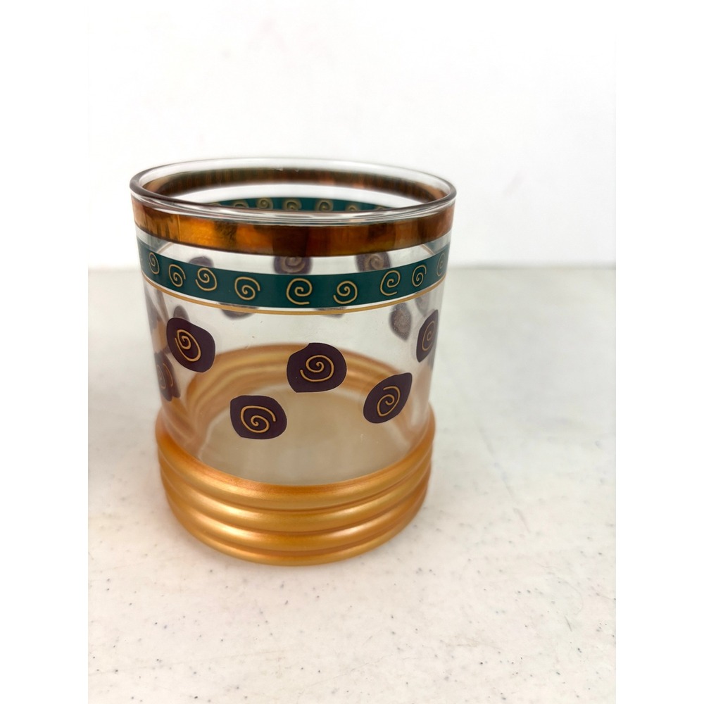 Vintage Gold Teal Burgundy Spiral Rocks Glasses Whiskey Tumblers Pair - Picture 3 of 11